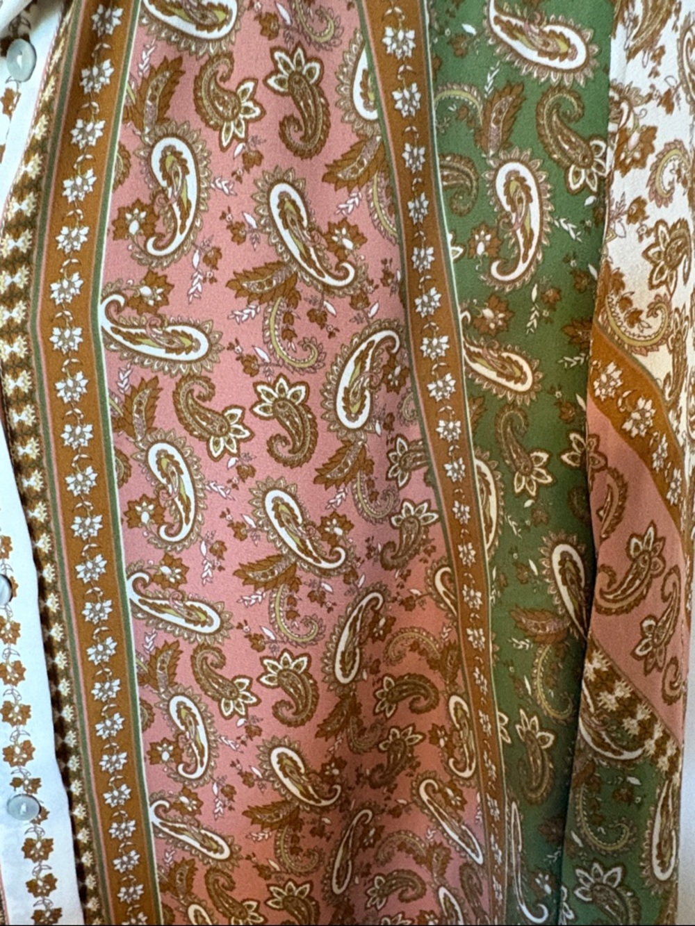 Rose & Olive Pink and Green Paisley Button-Front Blouse - Picture 4 of 6